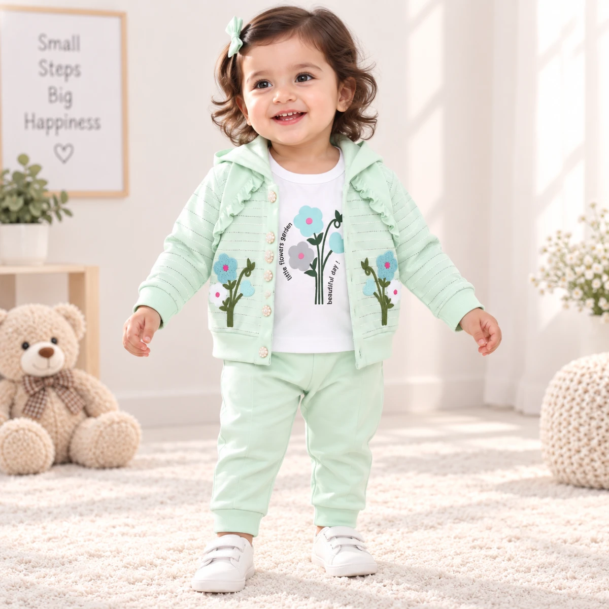 Baby Girl Floral Hoodie 3 Piece Winter Set