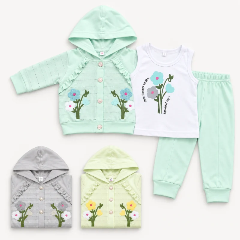 Baby Girl Floral Hoodie 3 Piece Winter Set