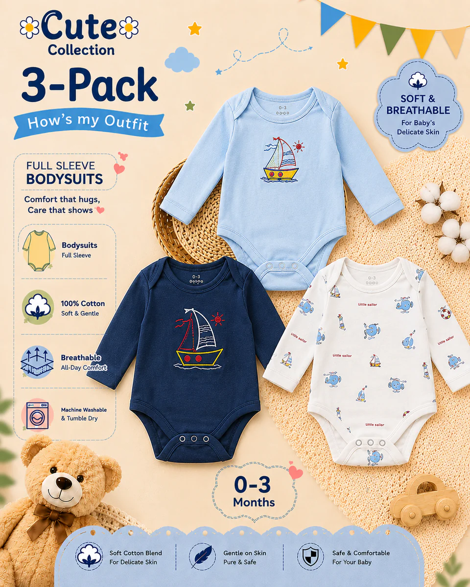 Newborn Bodysuit Pack of 3 – Multicolor