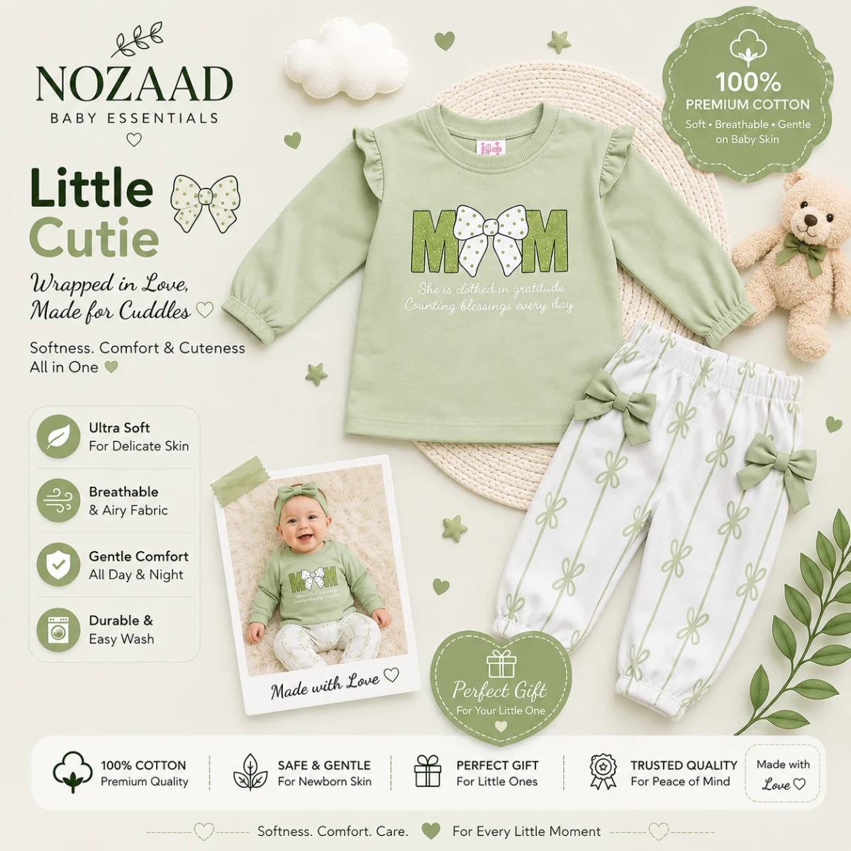 Cute MOM Bow Baby Girl Two-Piece Set โ Pastel Collection