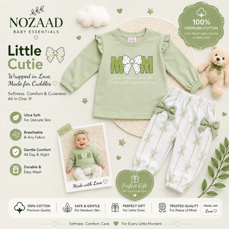 Cute MOM Bow Baby Girl Two-Piece Set – Pastel Collection