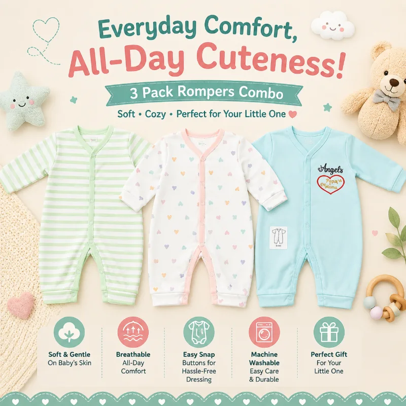 Newborn Rompers Pack of 3 – Multicolor