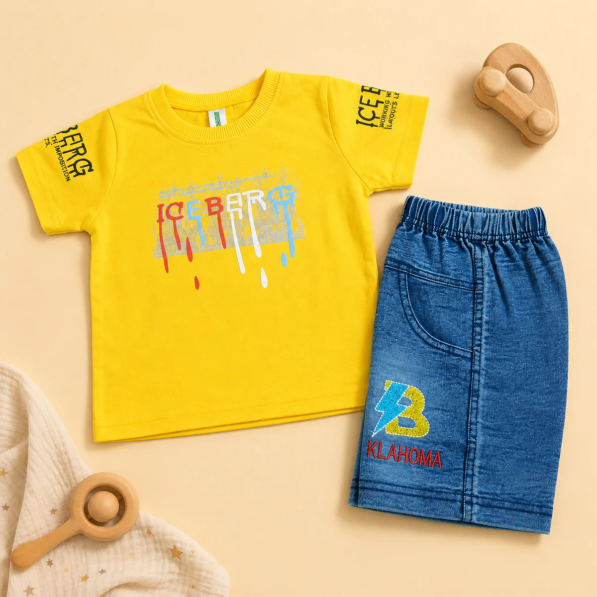 Baby Boys Graphic T-Shirt & Denim Shorts Set