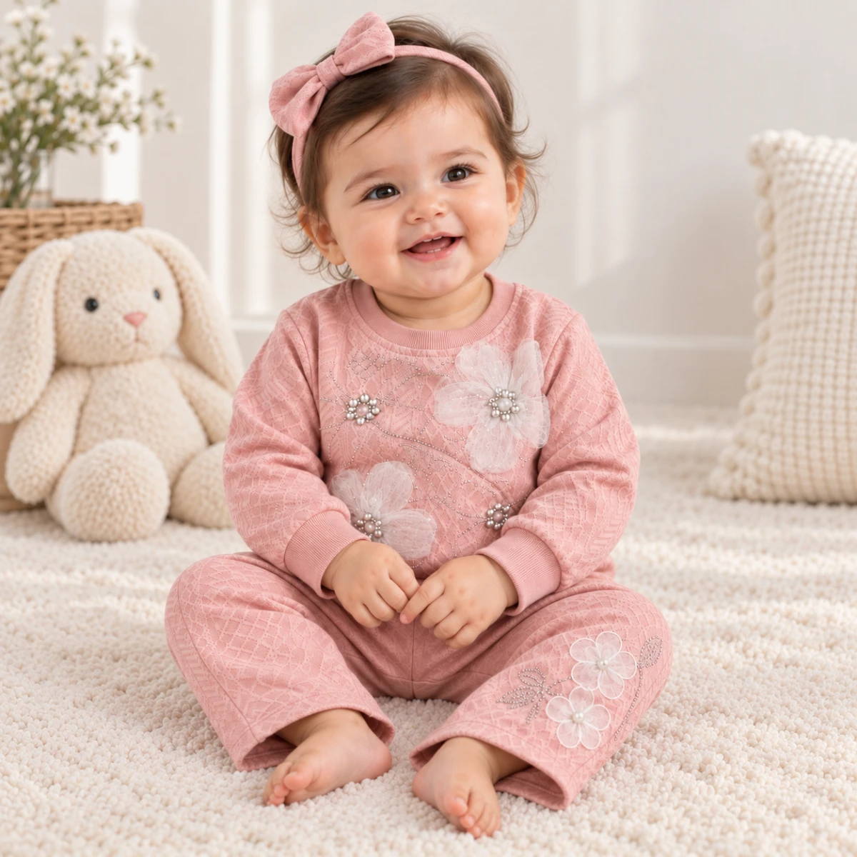 Girls Floral Pearl Embroidered Winter Co-ord Set