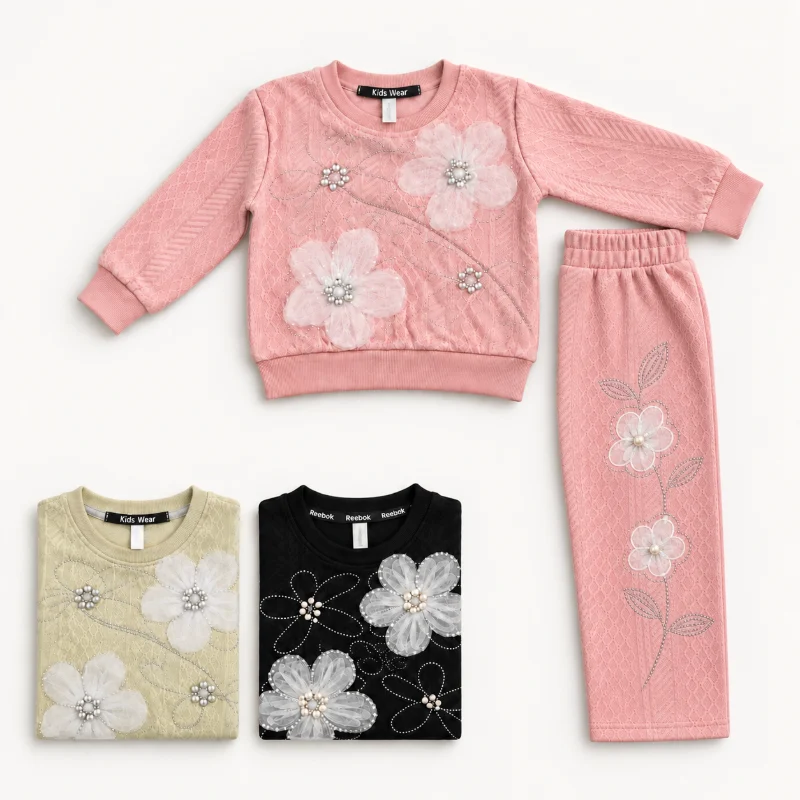 Girls Floral Pearl Embroidered Winter Co-ord Set
