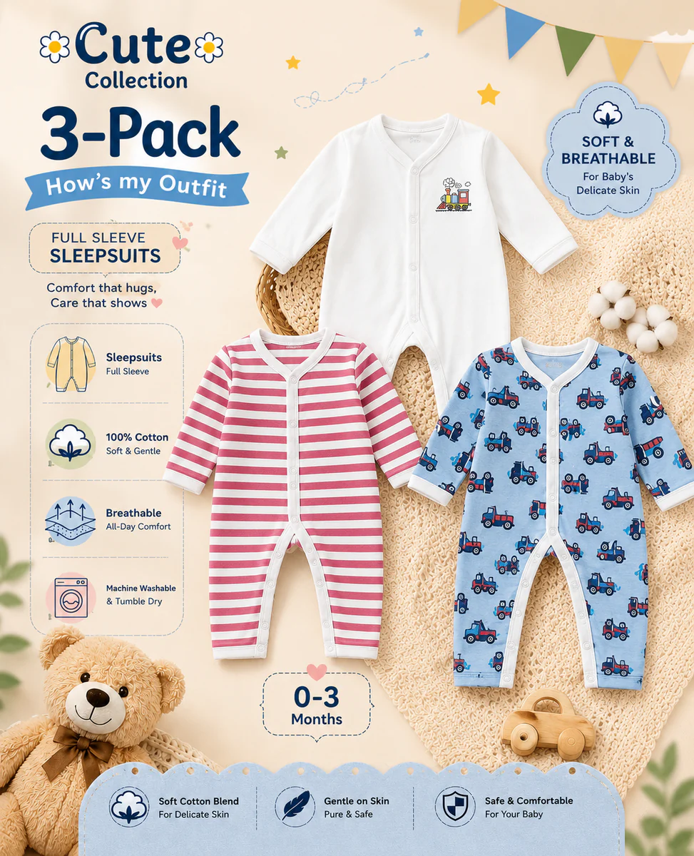 Newborn Rompers Pack of 3 – Multicolor