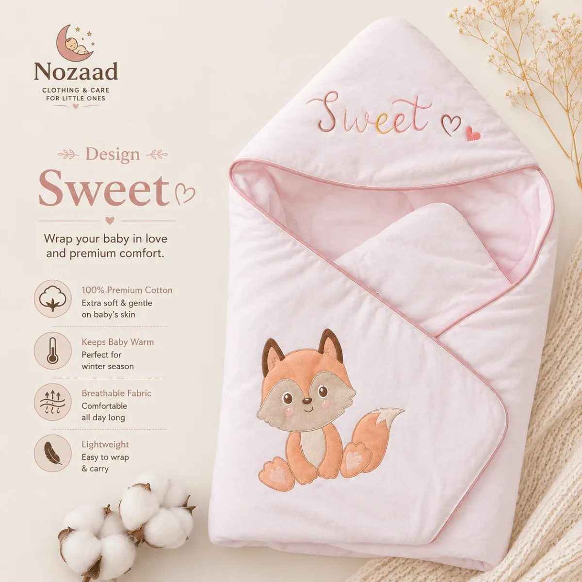 Premium Cotton Baby Wrapping Sheet – Winter Warmth Collection