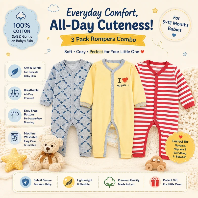 Newborn Rompers Pack of 3 – Multicolor