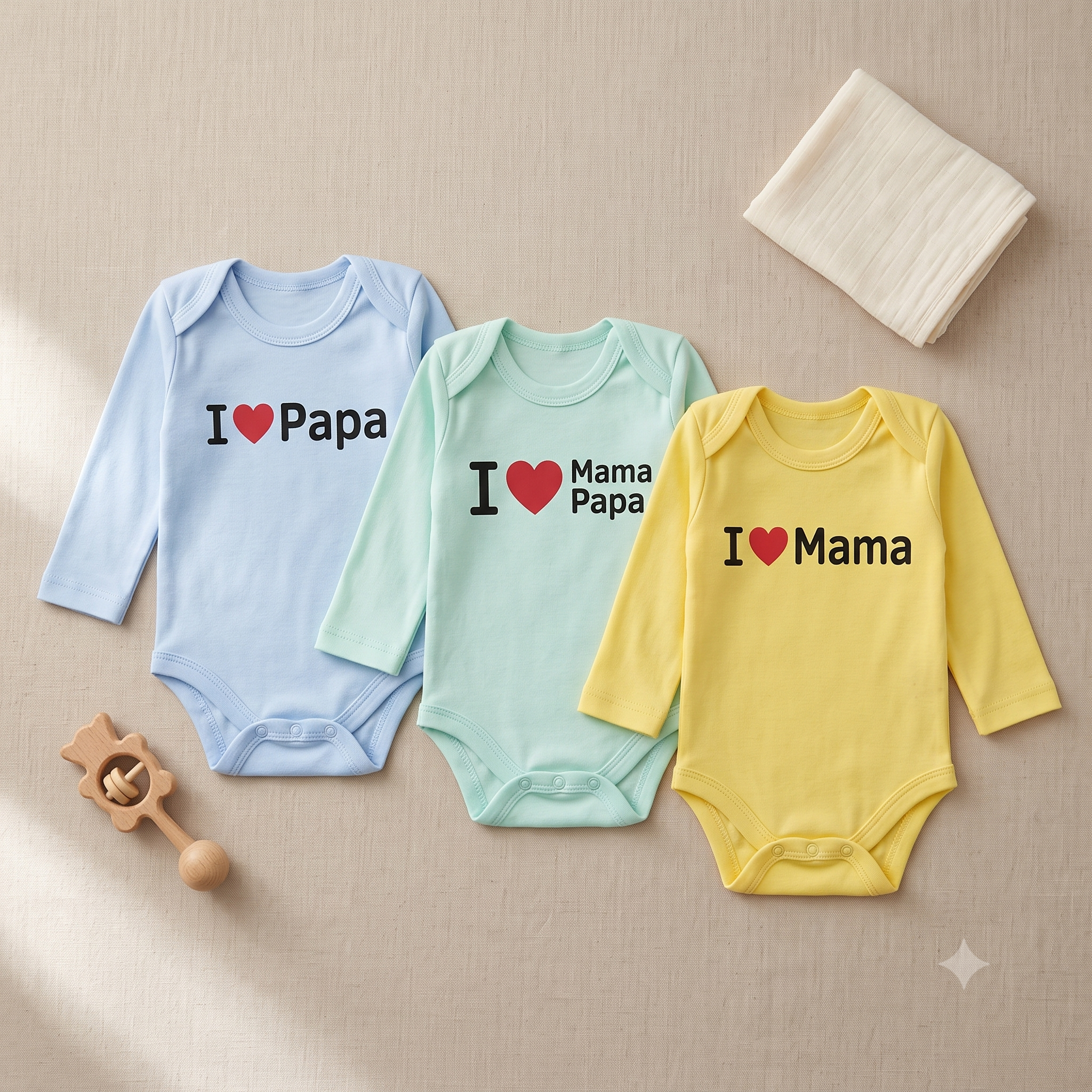 Newborn I Love Mama Papa Bodysuits Pack of 3 – Multicolor