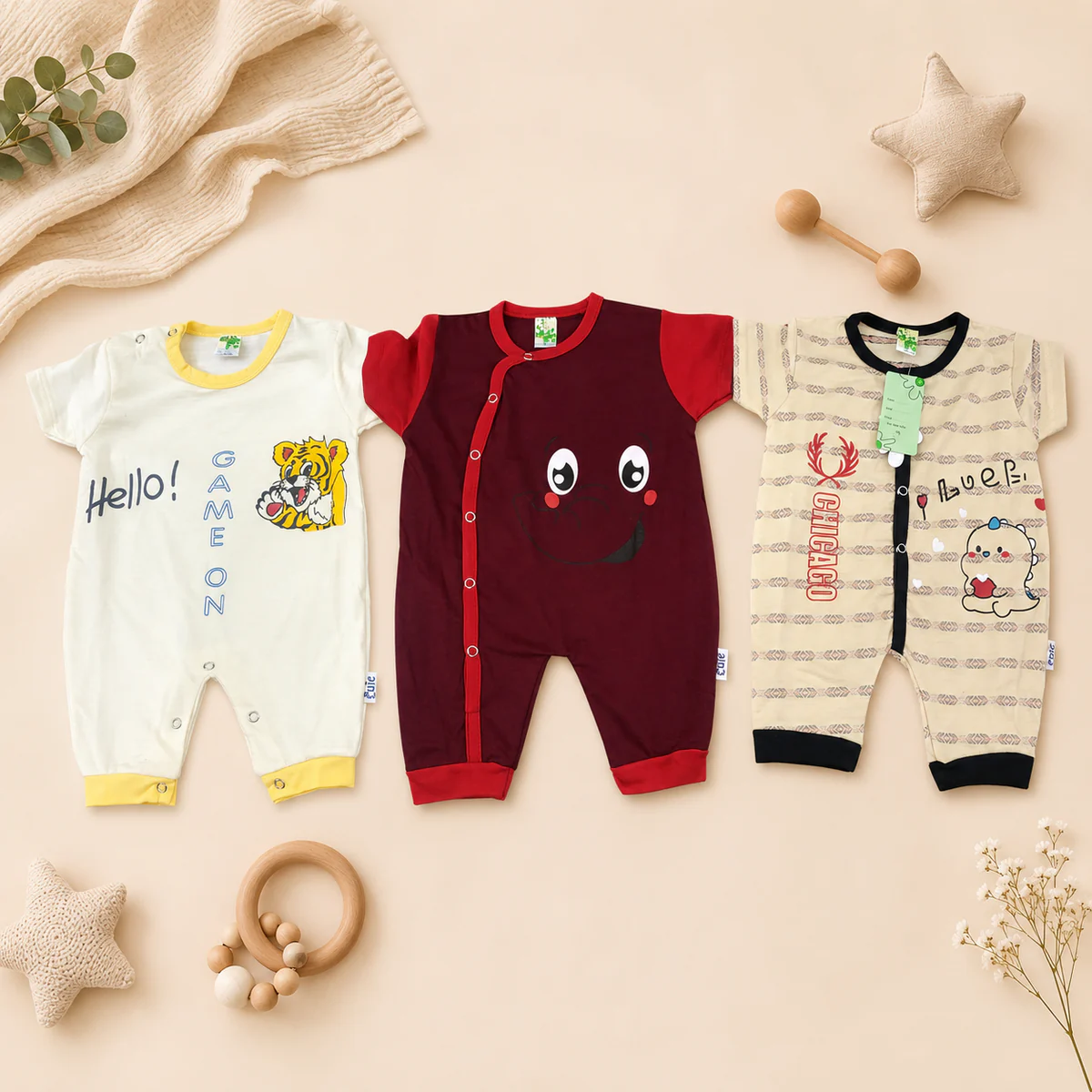 Newborn Printed Rompers Pack of 3 – Multicolor — photo 2