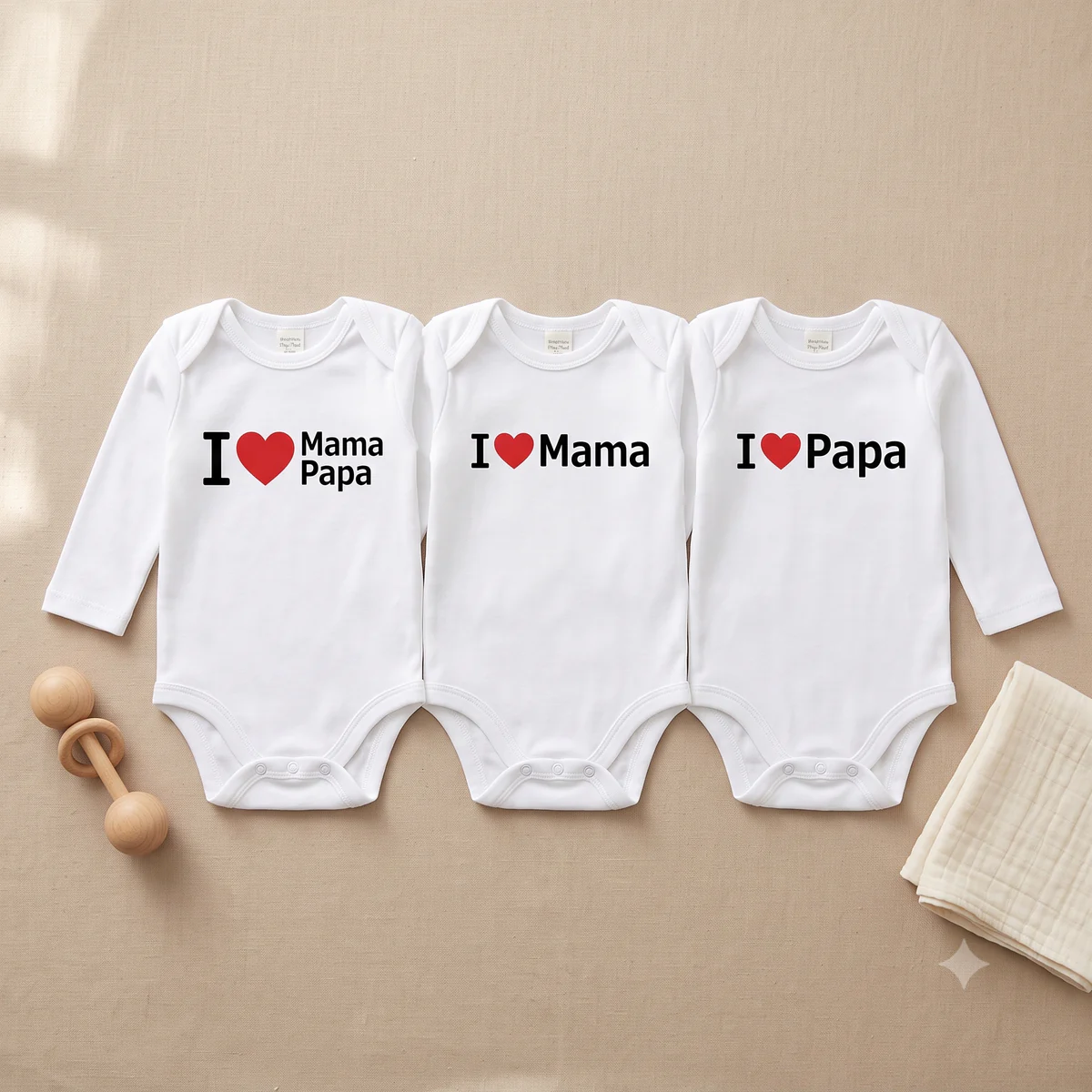 Newborn I Love Mama Papa Bodysuits Pack of 3 – White