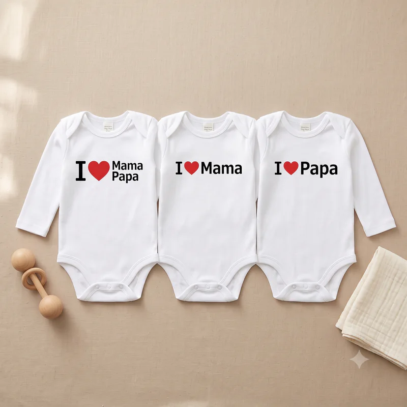 Newborn I Love Mama Papa Bodysuits Pack of 3 – White