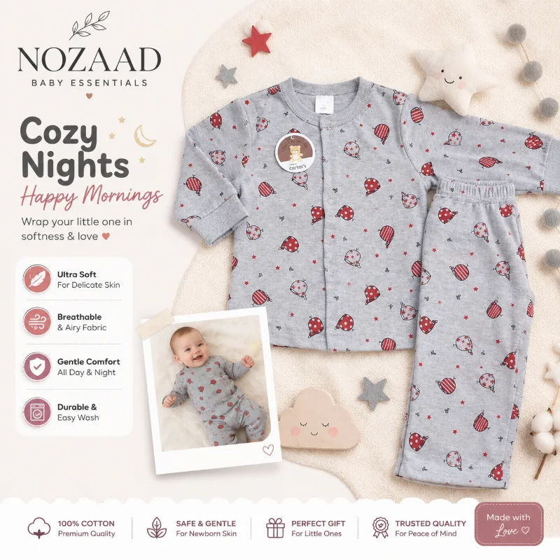 Baby Balloon Printed Newborn Two-Piece Set – Grey & Red
