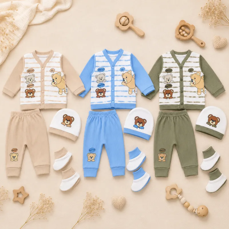 Newborn Bear Print Four-Piece Set