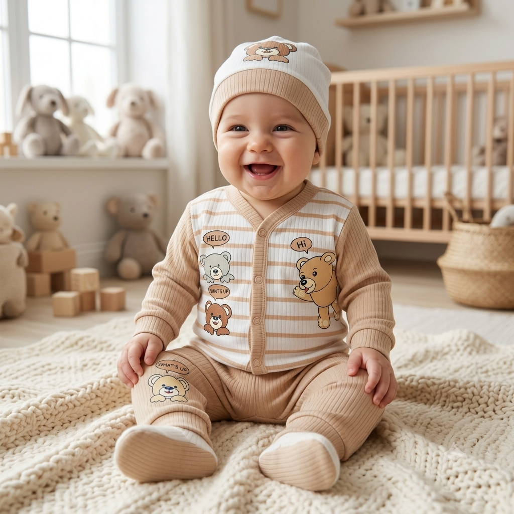 Newborn Bear Print Four-Piece Set