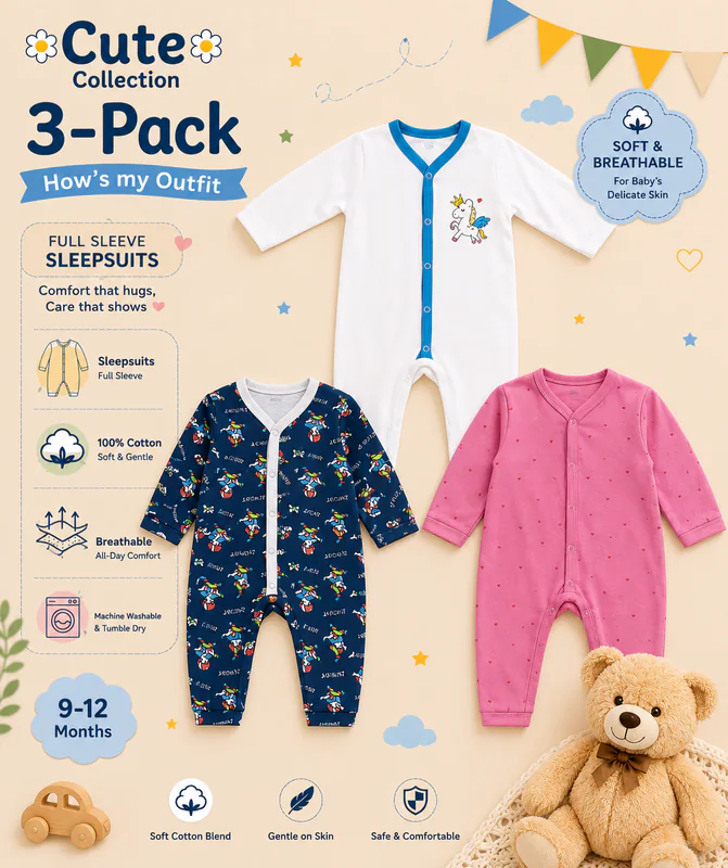 Newborn Rompers Pack of 3 – Multicolor