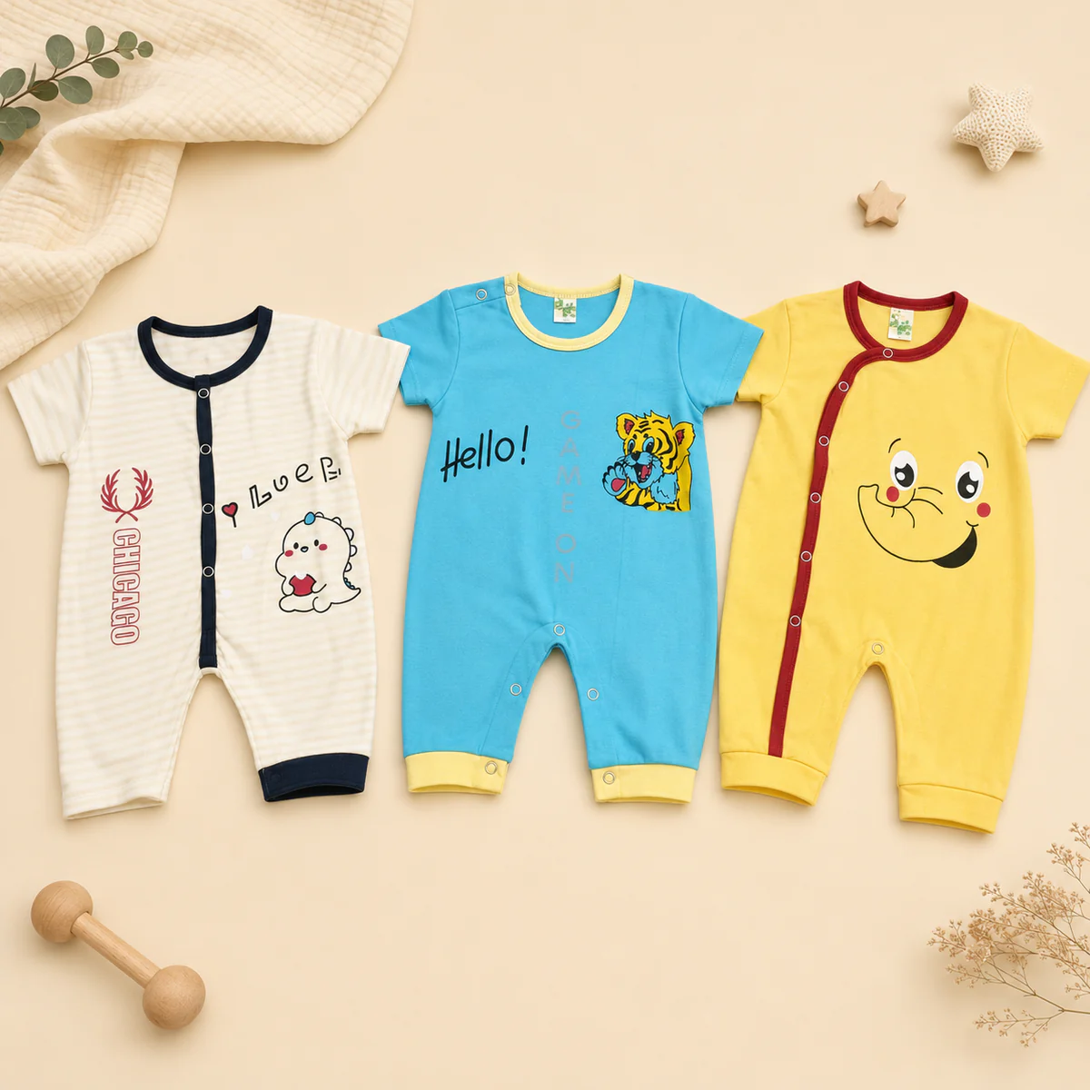 Newborn Printed Rompers Pack of 3 – Multicolor — photo 2