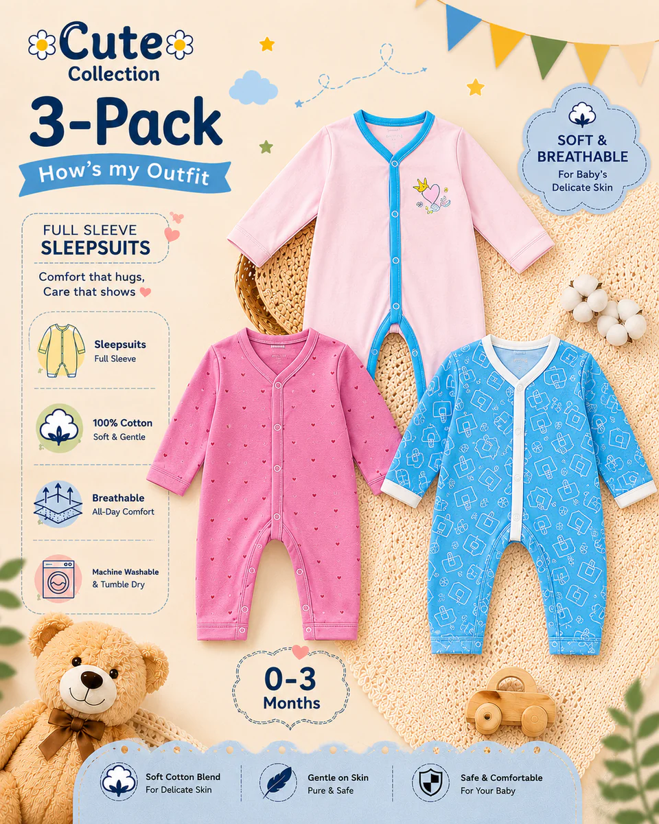 Newborn Rompers Pack of 3 – Multicolor