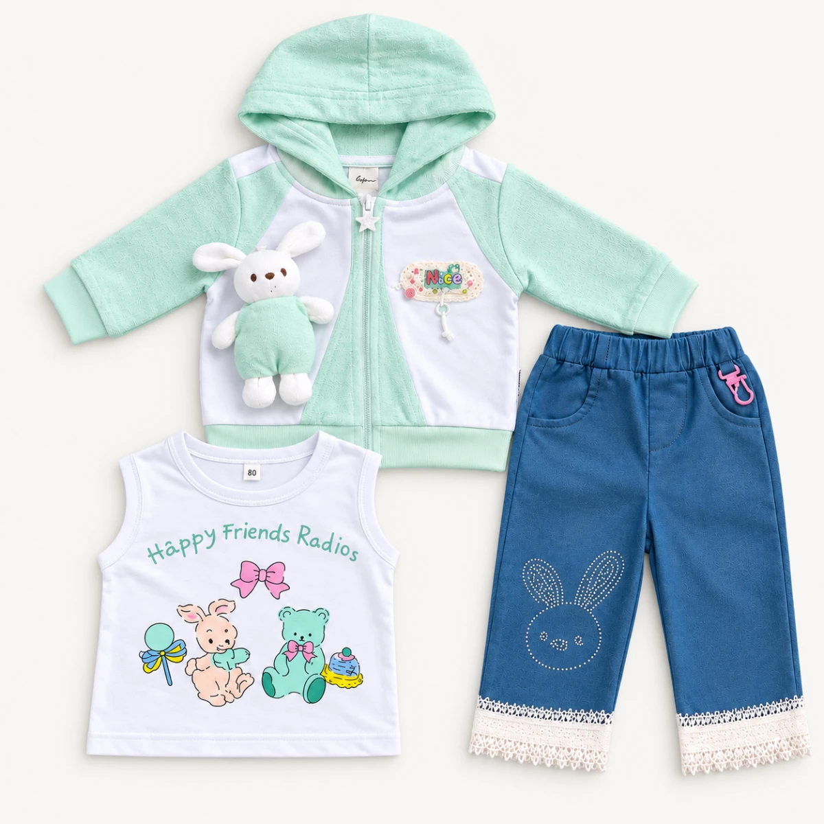 Baby Girl Bunny Winter Jacket 3 Piece Set — photo 2