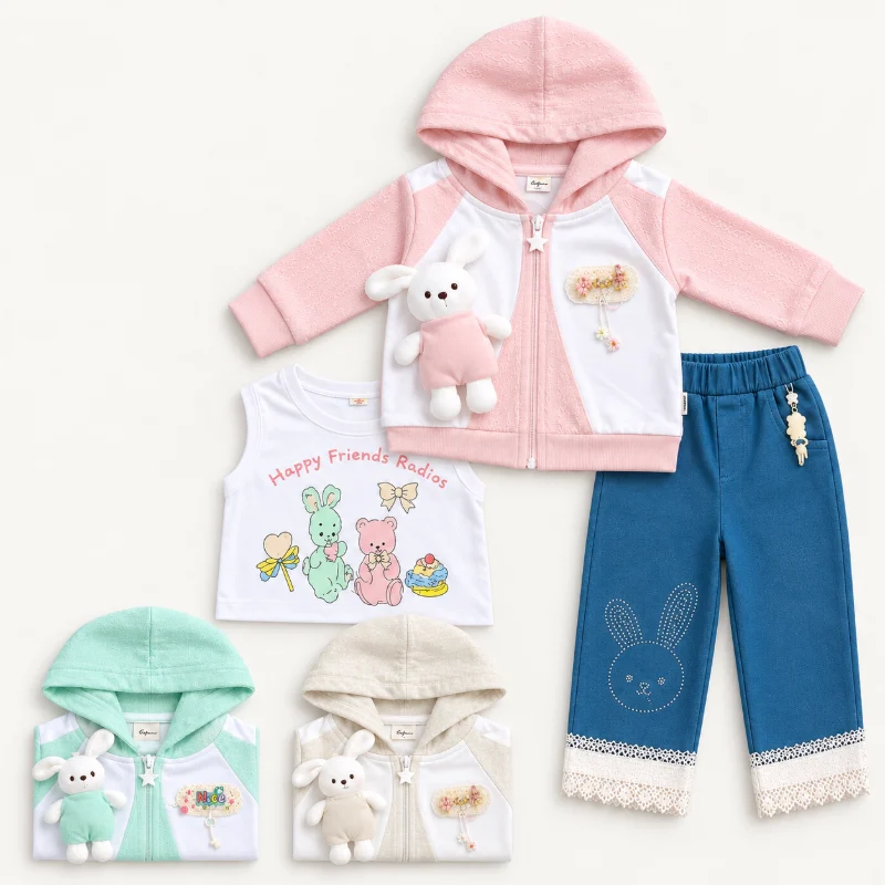 Baby Girl Bunny Winter Jacket 3 Piece Set