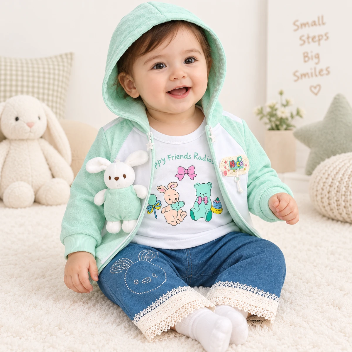 Baby Girl Bunny Winter Jacket 3 Piece Set