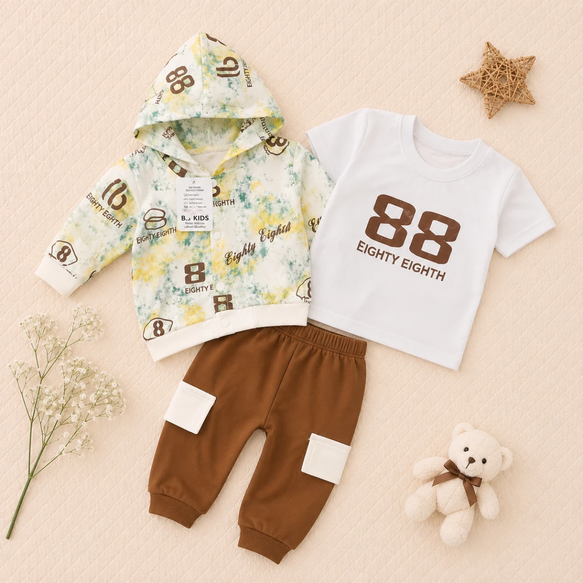 Baby Boy Eighty Eighth Hooded Winter 3-Piece Set