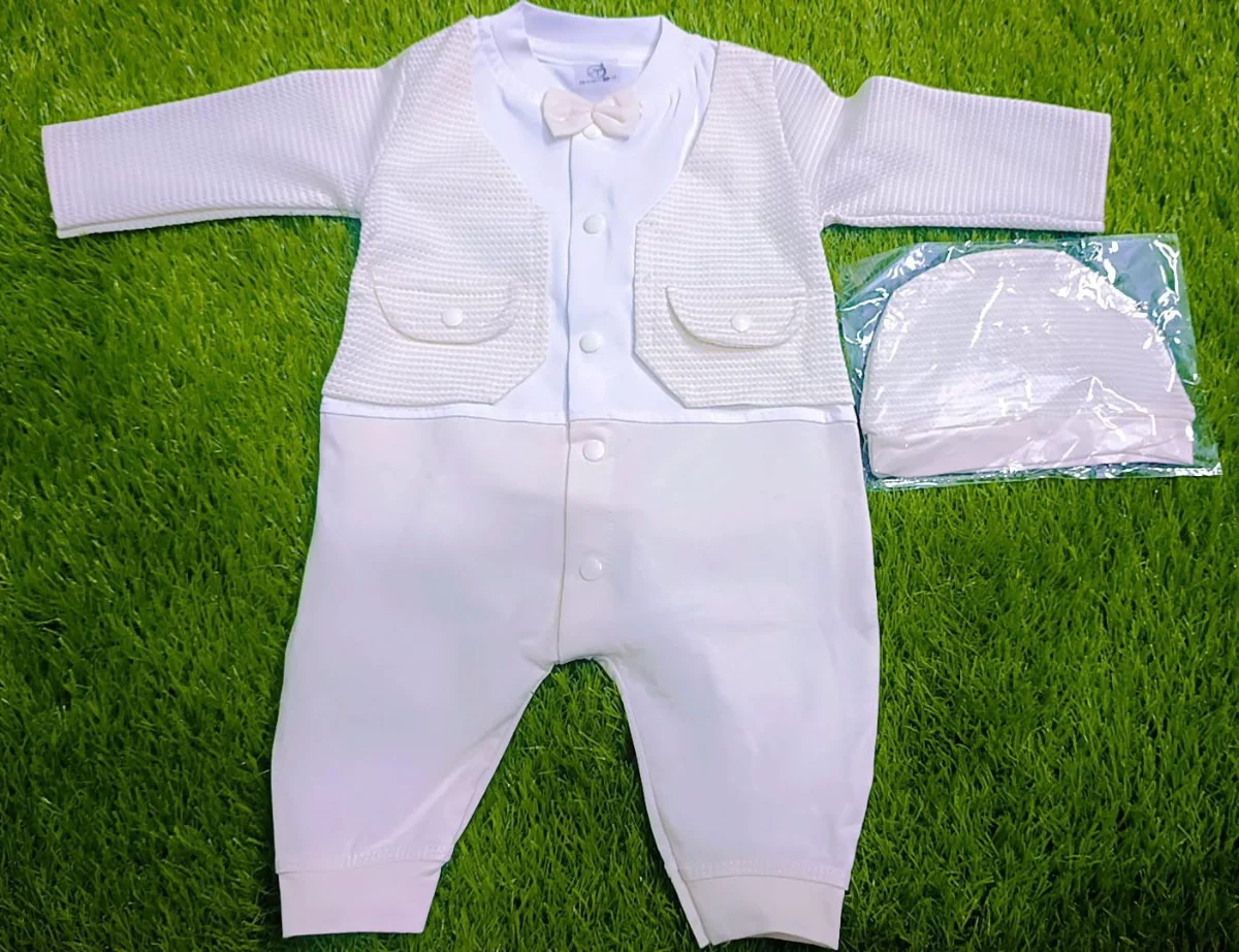 Little Prince White Formal Baby Romper with Bow Tie — photo 2
