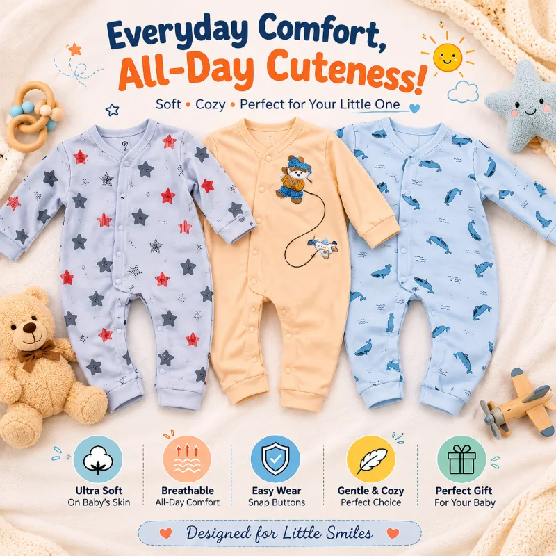 Newborn Rompers Pack of 3 – Multicolor
