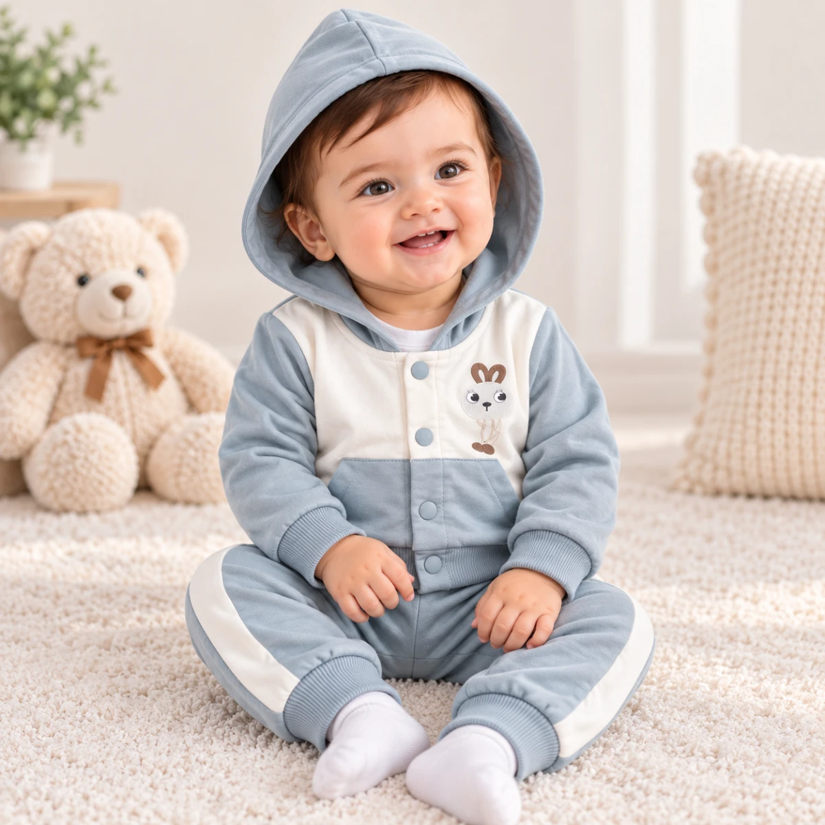 Baby Boy Bunny Hooded Winter 3 Piece Set