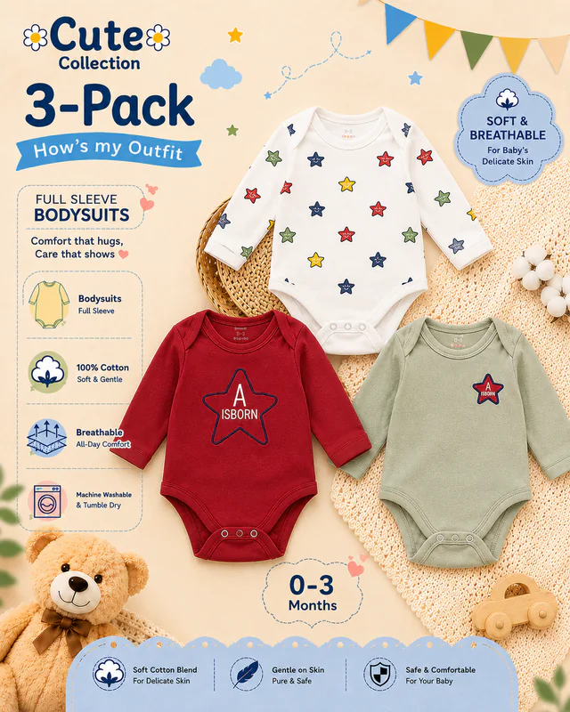 Newborn Bodysuit Pack of 3 – Multicolor