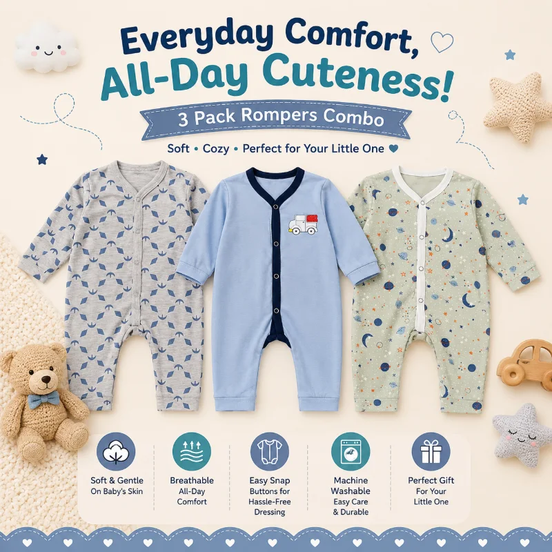 Newborn Rompers Pack of 3 – Multicolor