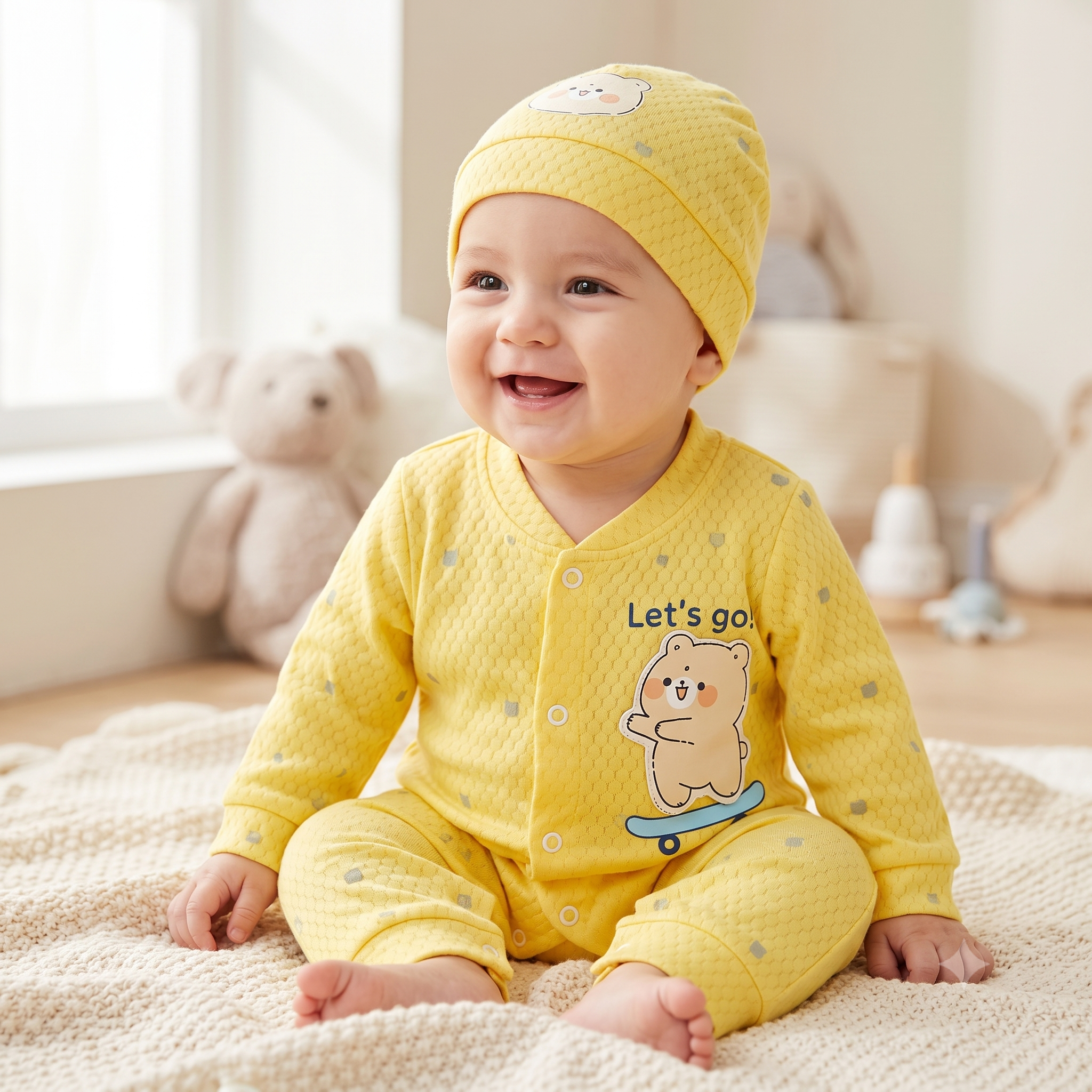 Baby Bear Skateboard Romper with Cap