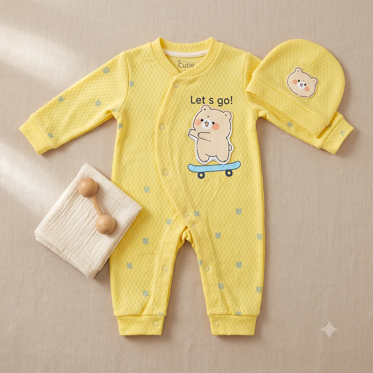 Baby Bear Skateboard Romper with Cap