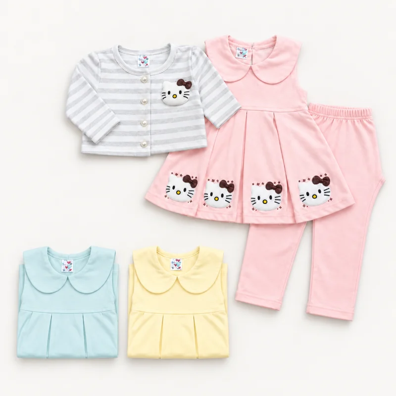 Baby Girl Kitty Collar Dress Set (3 Piece)