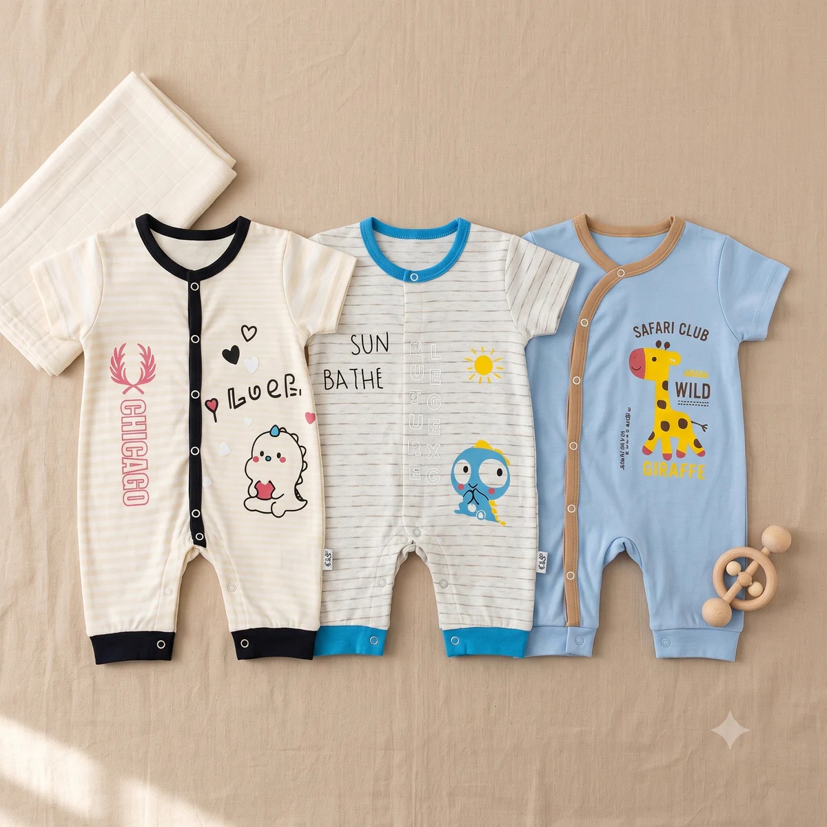 Newborn Printed Rompers Pack of 3 – Multicolor — photo 2