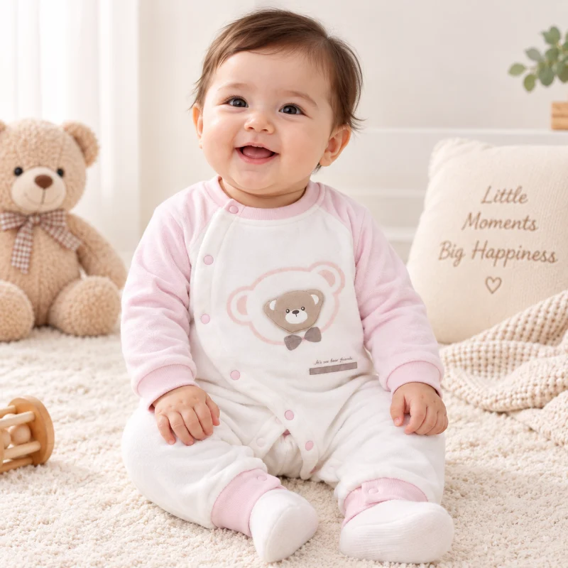 Baby Teddy Bear Cozy Winter Romper