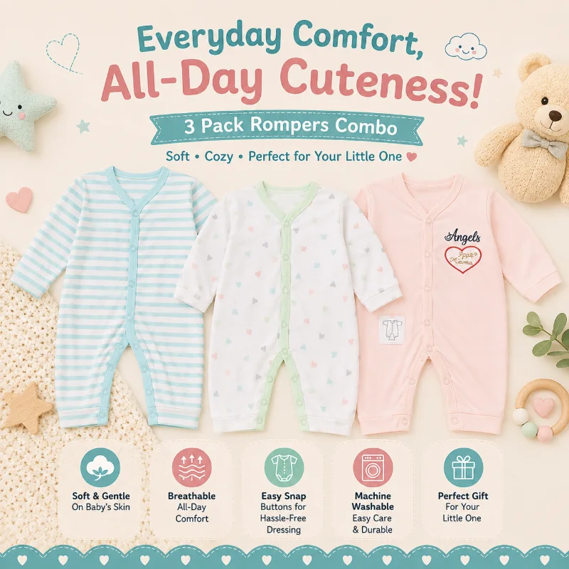 Newborn Rompers Pack of 3 – Multicolor
