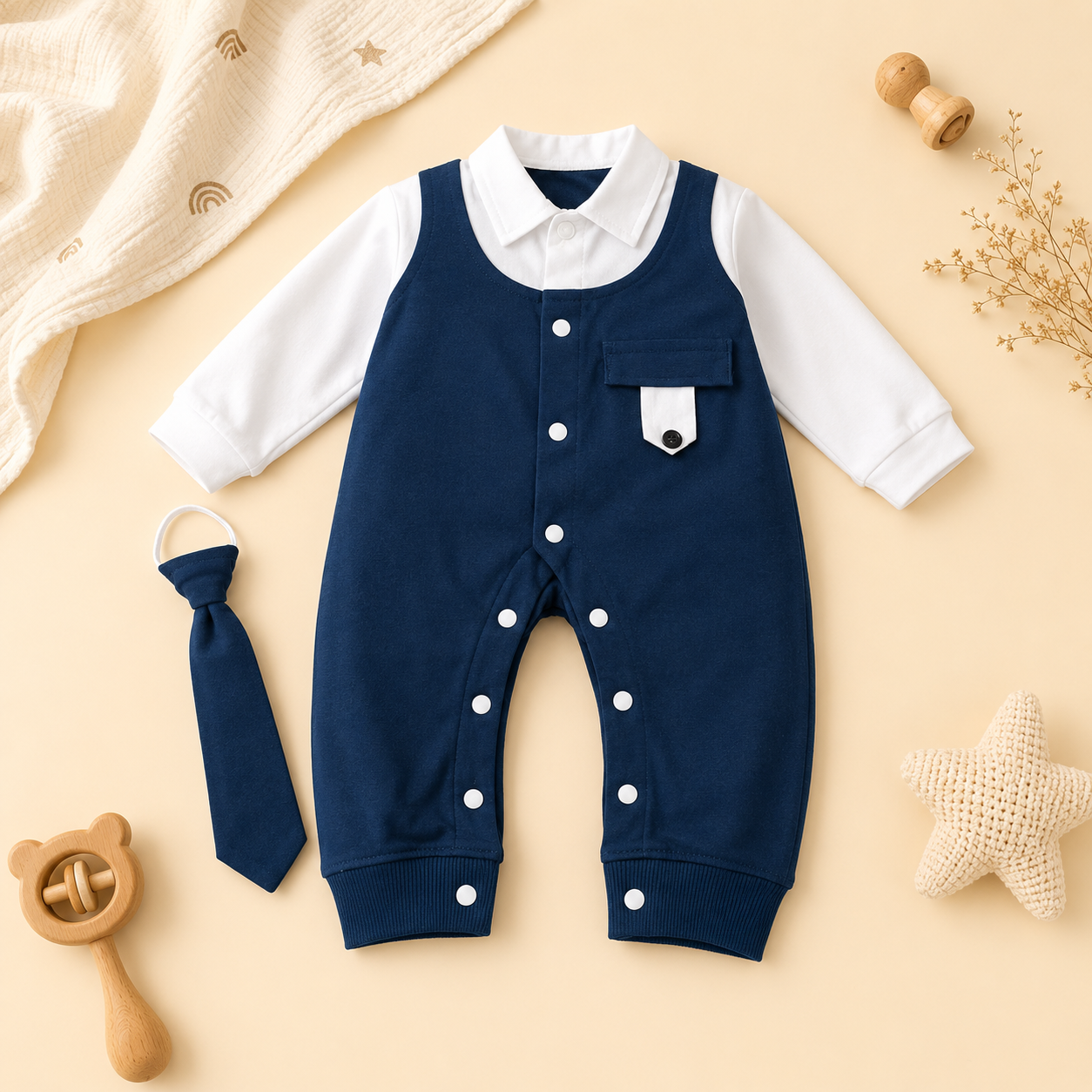 Baby Formal Tuxedo Romper with Tie