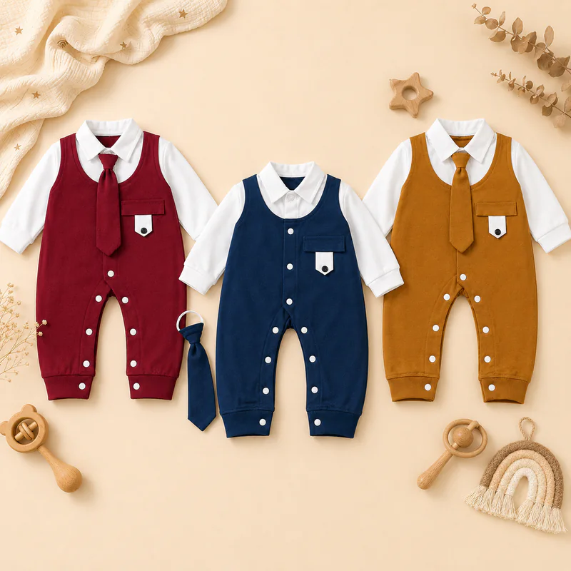 Baby Formal Tuxedo Romper with Tie